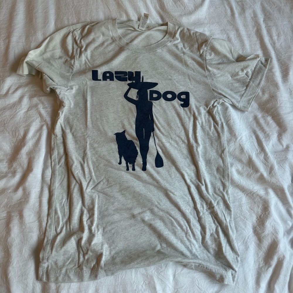 Cream Tee with Navy 'Lazy Dog' Graphic